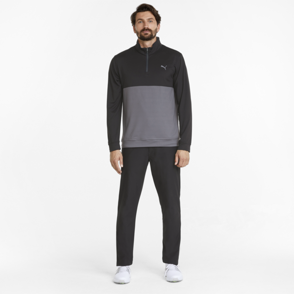 Gamer Colourblock Quarter-Zip Men’s Golf Pullover, Puma Black-QUIET SHADE, large-ZAF