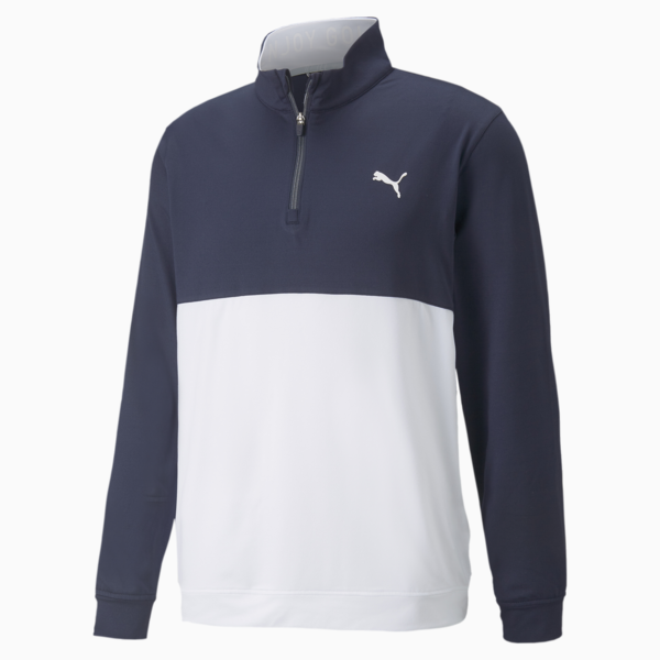 Gamer Colourblock Quarter-Zip Men’s Golf Pullover, Navy Blazer-Bright White, large-ZAF