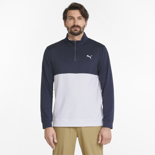 Gamer Colourblock Quarter-Zip Men’s Golf Pullover, Navy Blazer-Bright White, large-ZAF