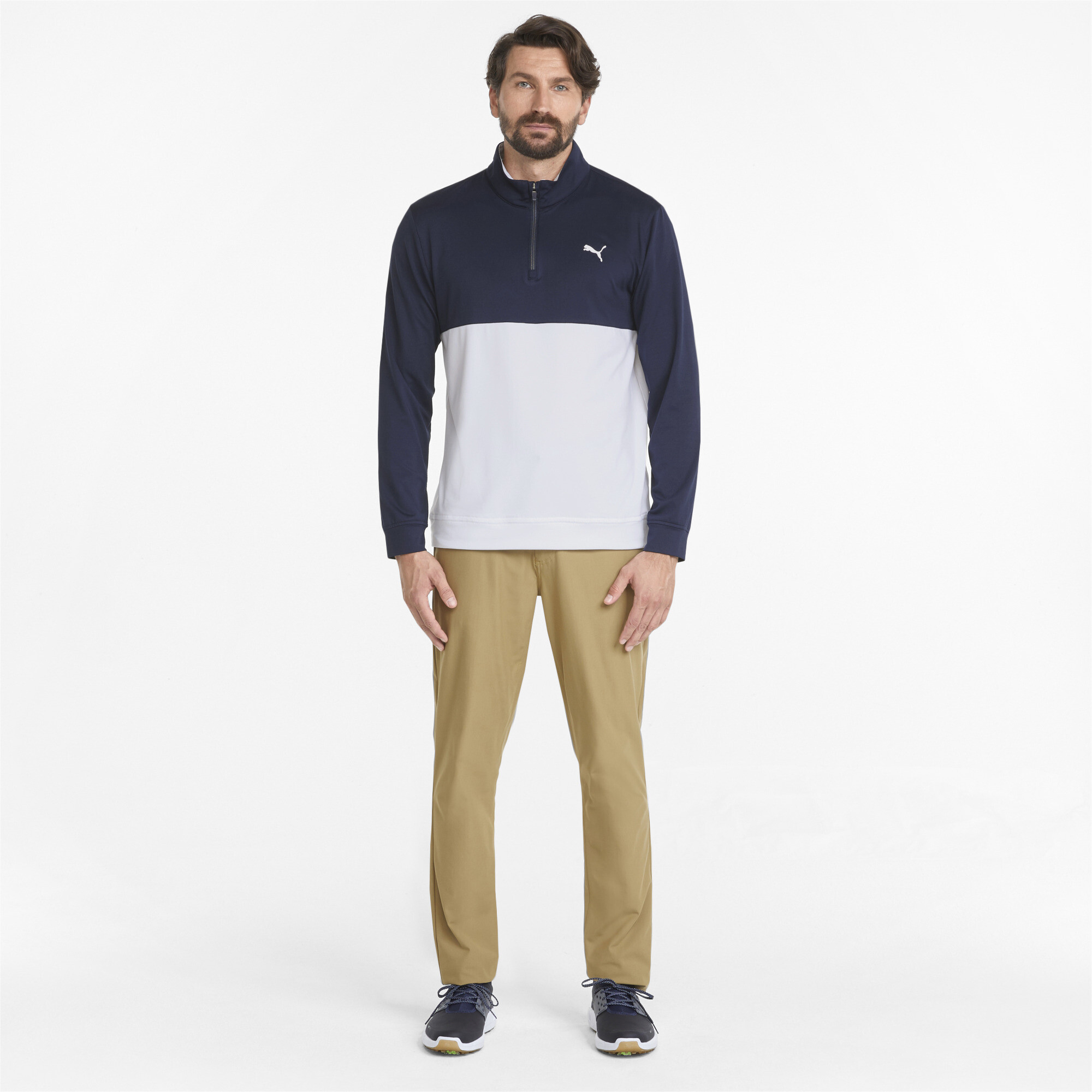 Men's Puma Gamer Colourblock Quarter-Zipâs Golf Pullover Top, Blue, Size XL, Clothing