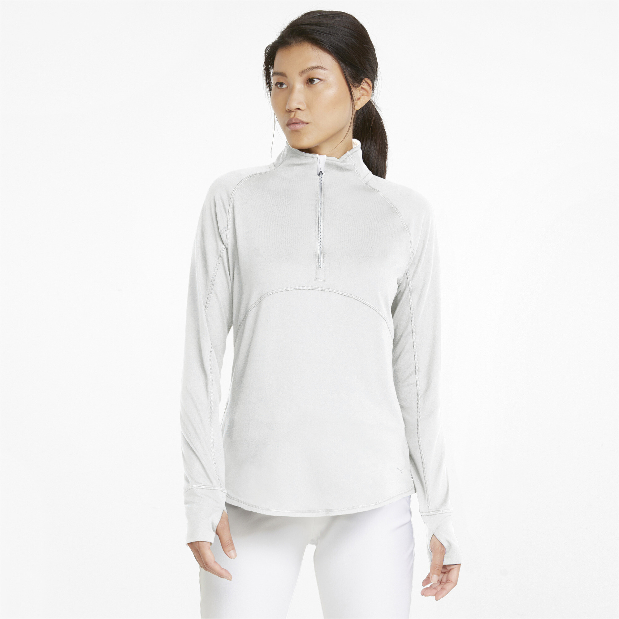 Women's Puma Gamer Quarter-Zip's Golf Pullover Top, White, Size M, Clothing