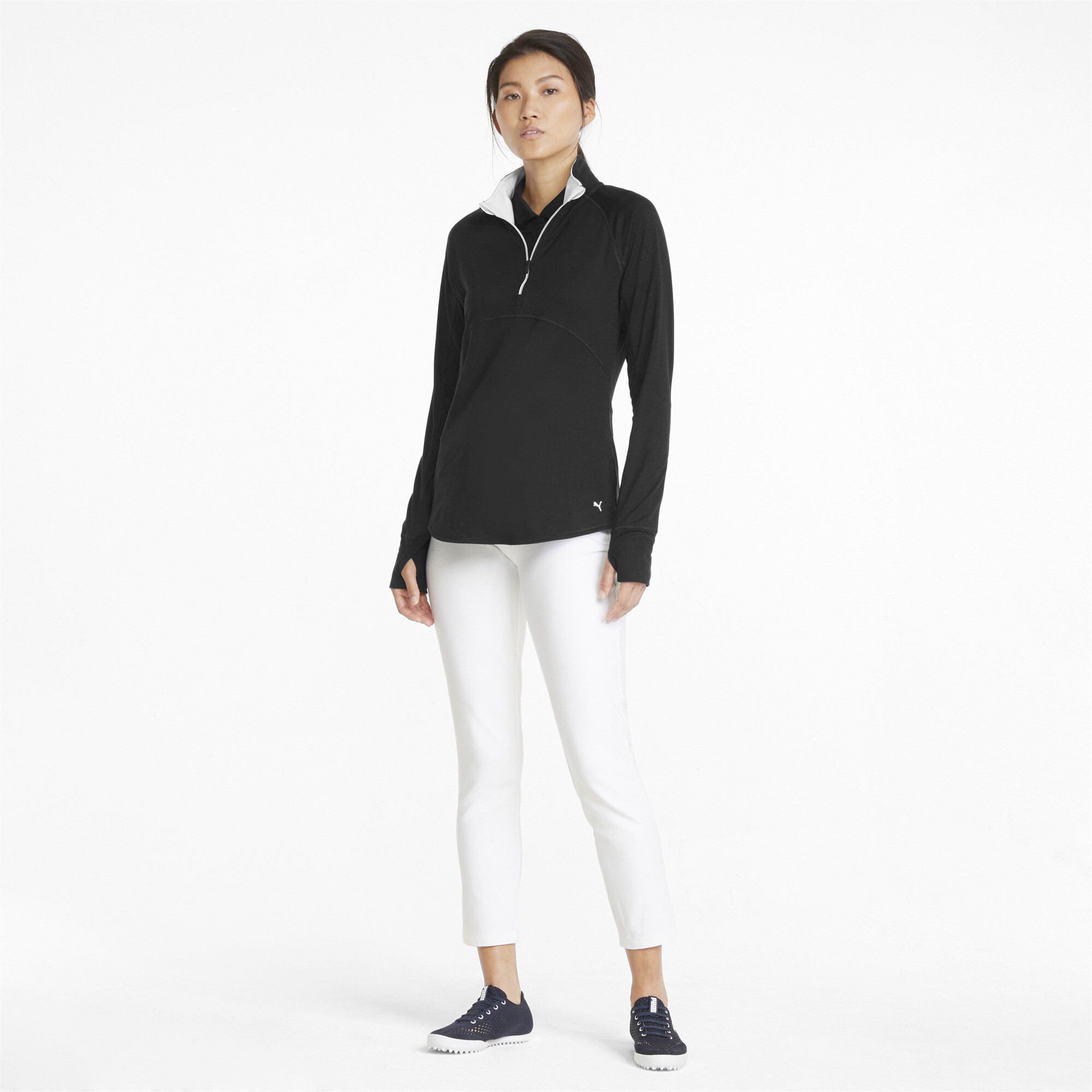 Women's Puma Gamer Quarter-Zip's Golf Pullover Top, Black, Size M, Clothing