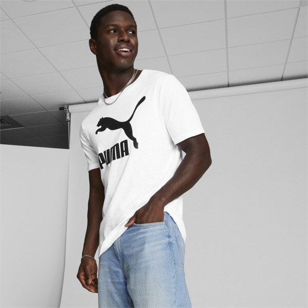 Shop Puma Classics Logo Men's T-shirt In White- Black