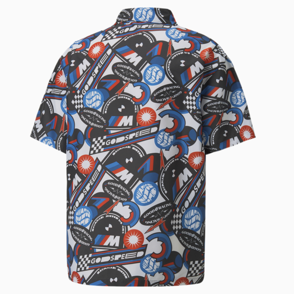 BMW M Motorsport Statement Men's Bowling Shirt, Puma Black-AOP, large-ZAF