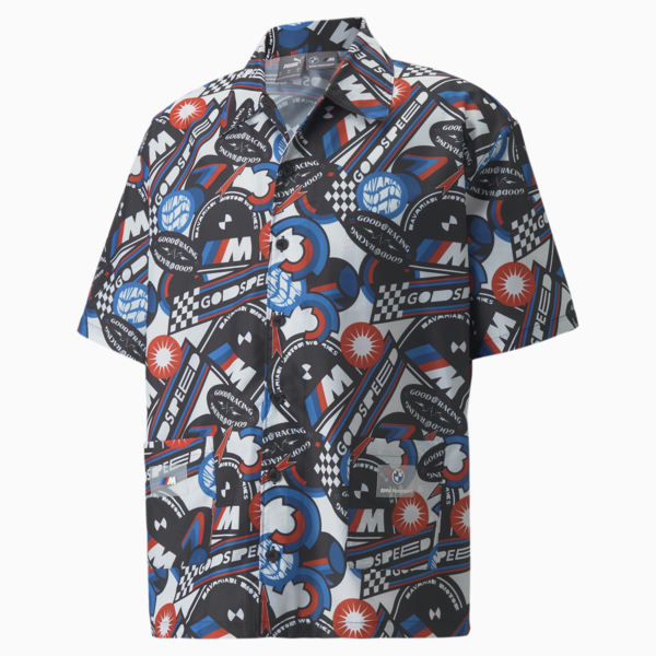 BMW M Motorsport Statement Men's Bowling Shirt, Puma Black-AOP, large-ZAF