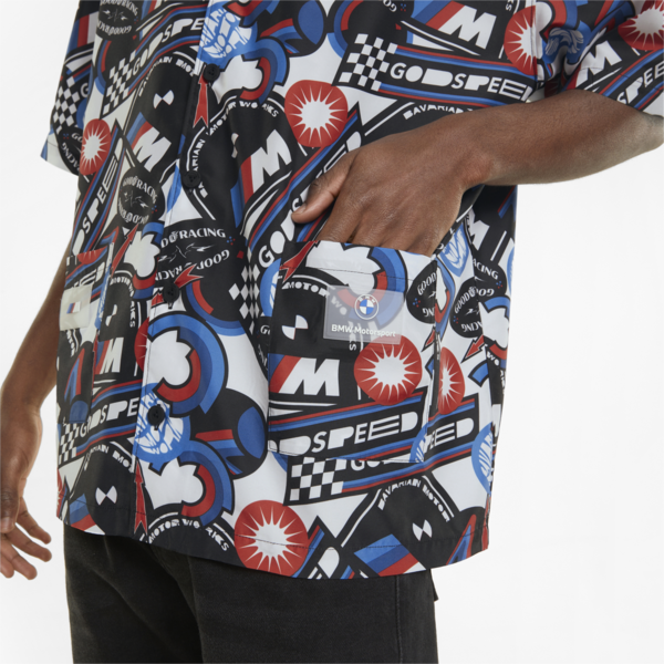 BMW M Motorsport Statement Men's Bowling Shirt, Puma Black-AOP, large-ZAF