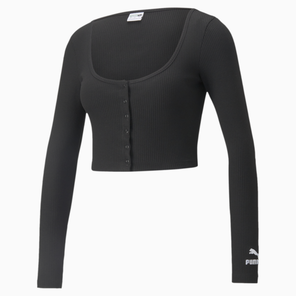 Classics Ribbed Long Sleeve Women's Tee, Puma Black, large-ZAF
