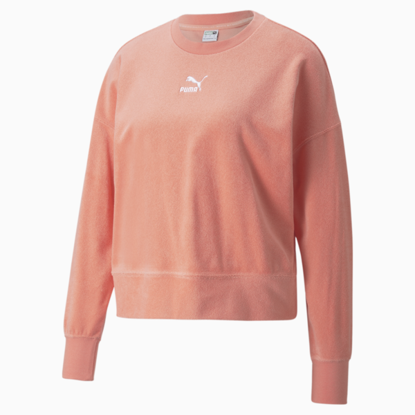 Classics Towelling Crew Neck Sweatshirt Women, Peach Pink, large-ZAF