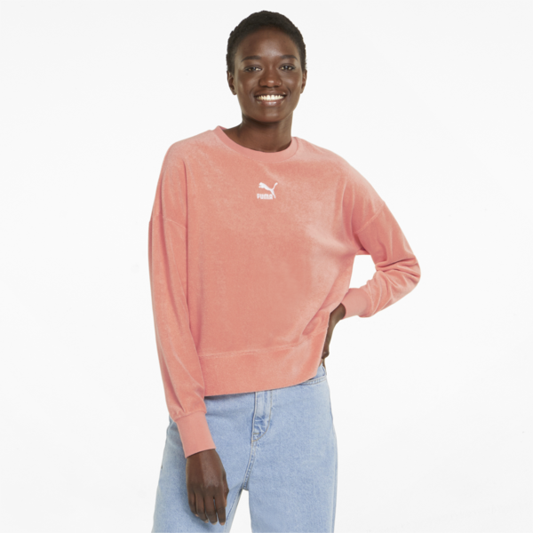 Classics Towelling Crew Neck Sweatshirt Women, Peach Pink, large-ZAF