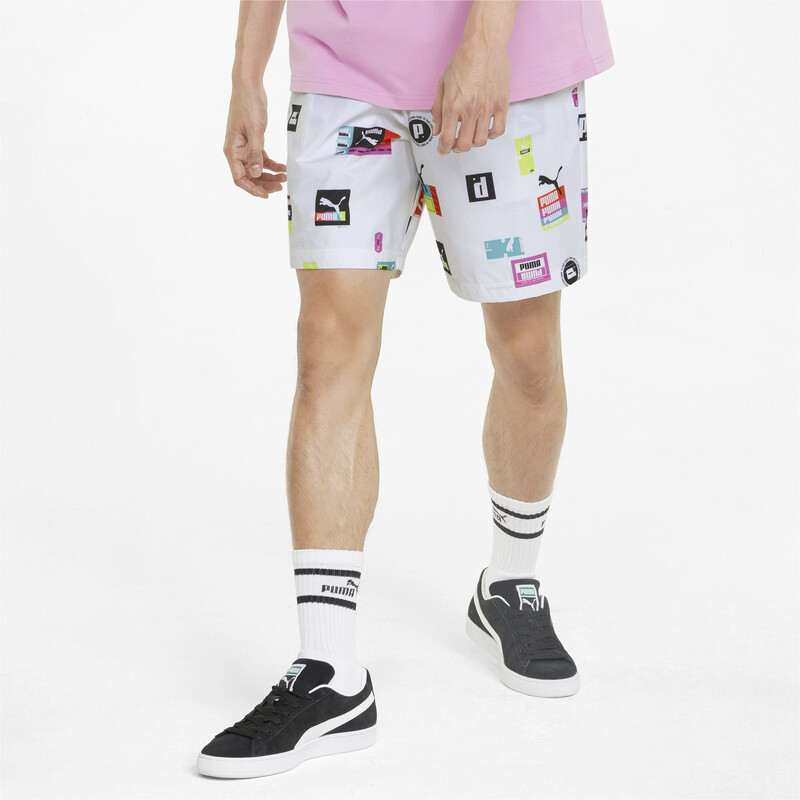 Men's PUMA Brand Love Printed Regular Fit Shorts, White