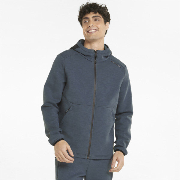 puma porsche design ready to react hooded men's sweat jacket in dark slate, size xs