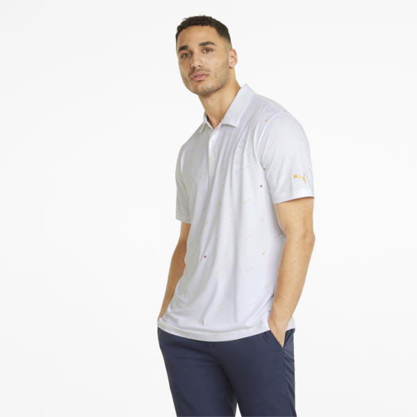 CLOUDSPUN Love Men's Golf Polo Shirt, Bright White-Mustard Seed, large-ZAF