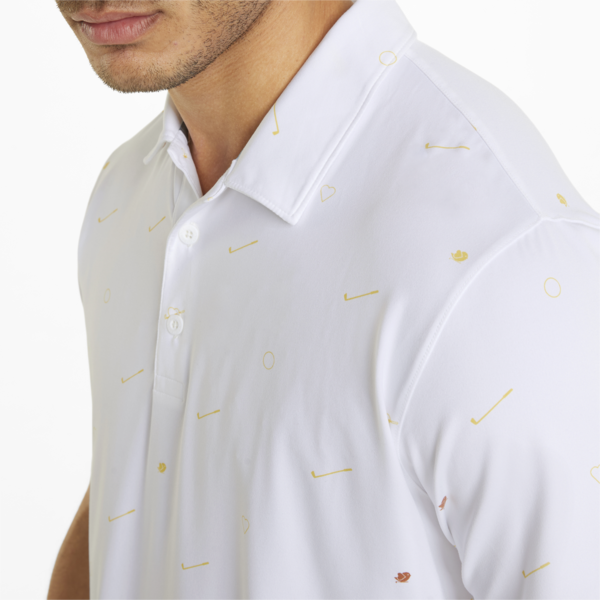 CLOUDSPUN Love Men's Golf Polo Shirt, Bright White-Mustard Seed, large-ZAF