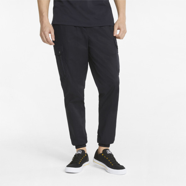 puma porsche design men's cargo pants in jet black, size s