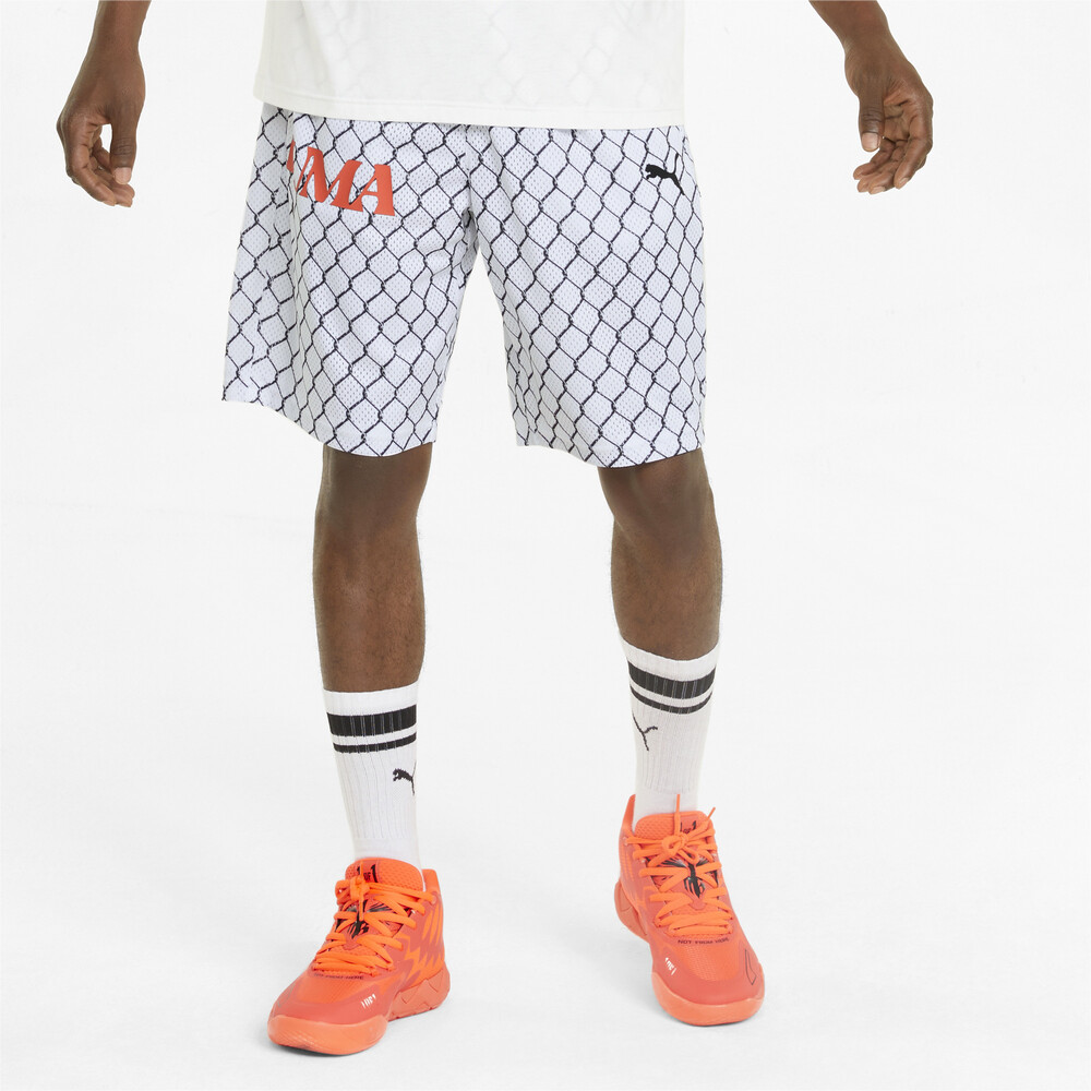 Mesh Printed Practice Men's Basketball Shorts White PUMA