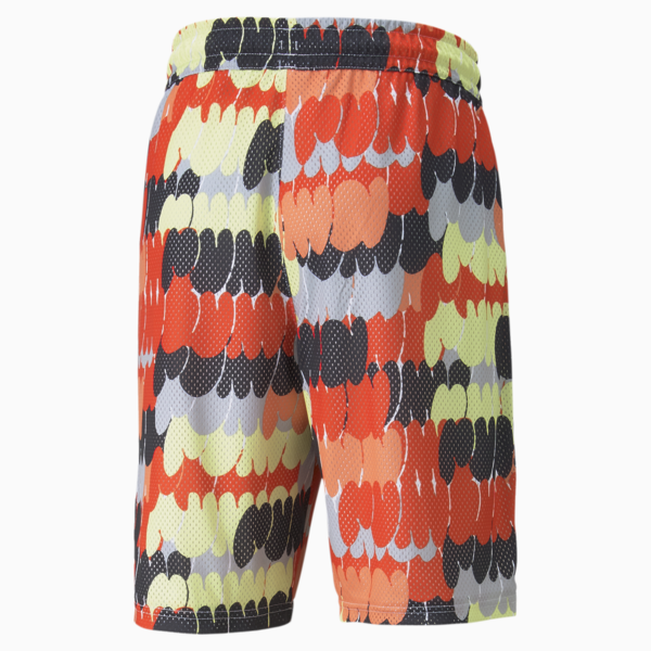 Mesh Printed Practice Men's Basketball Shorts, Puma White-Cherry Tomato, large-ZAF