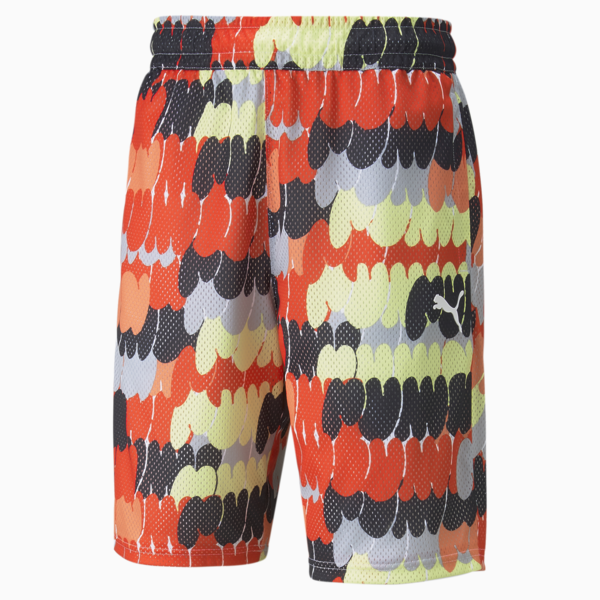 Mesh Printed Practice Men's Basketball Shorts, Puma White-Cherry Tomato, large-ZAF