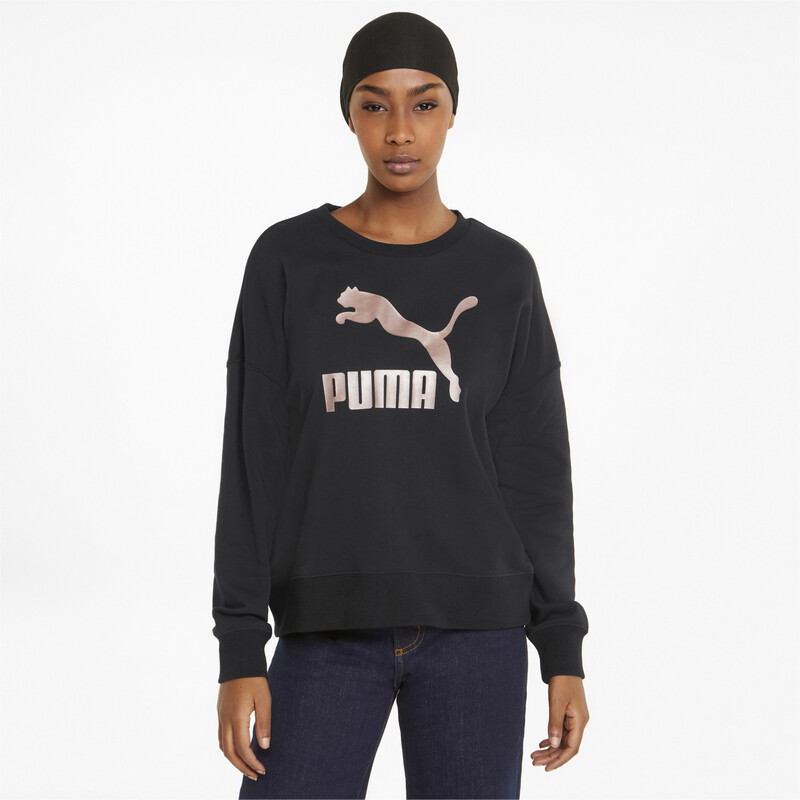 

Women's PUMA Classics Logo Crew Neck Sweater, Black/pink/gold