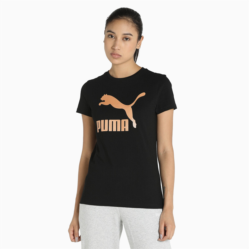 

Women's PUMA Classics Logo T-shirt, Black/pink/gold