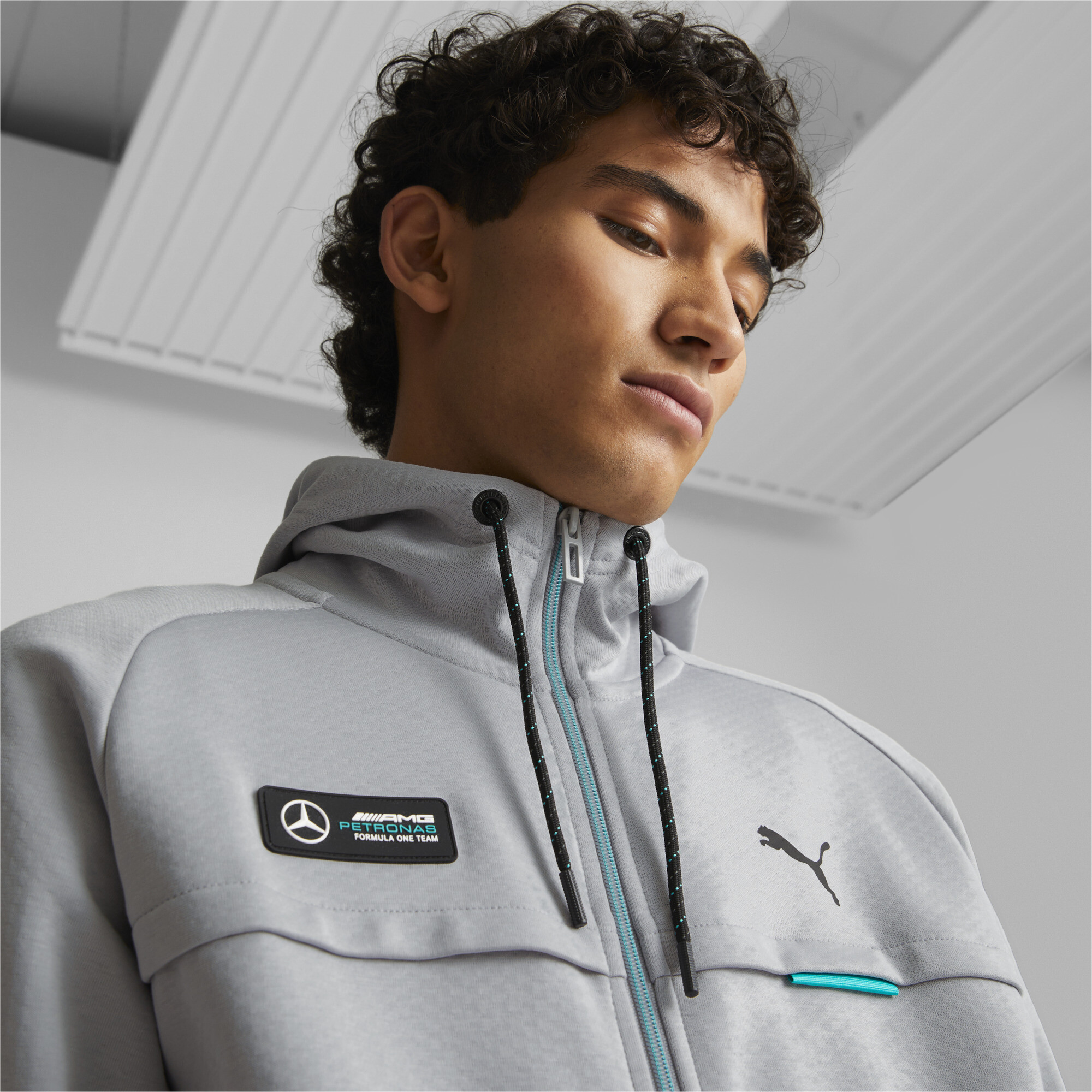 Men's Puma Mercedes-AMG Petronas Motorsport Formula One Hooded Sweat Jacket, Gray, Size XXL, Clothing