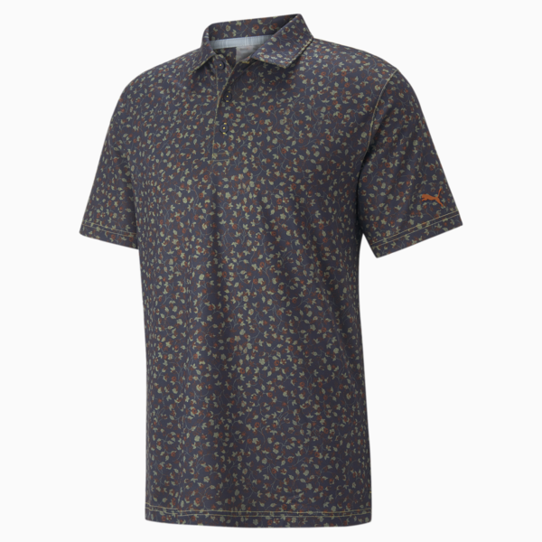 Mattr Fancy Plants Golf Polo Shirt Men, Navy Blazer-Warm Chestnut, large-ZAF