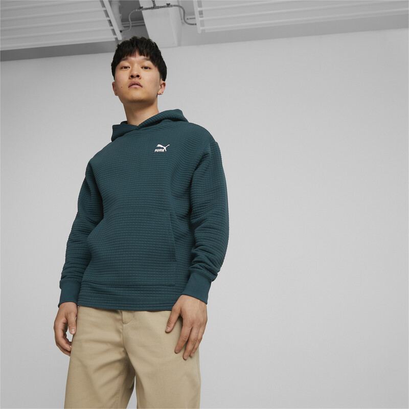 

Men's PUMA Classics Quilted Relaxed Fit Hoodie, Gray/green