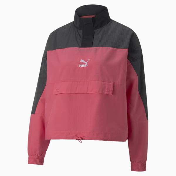 SWxP Half Zip Woven Jacket Women, Sunset Pink, large-ZAF