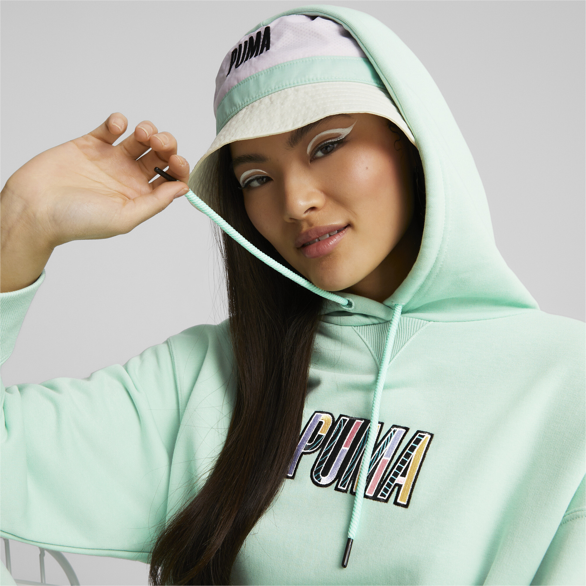 Women's PUMA SWxP Graphic Hoodie Women In Green, Size Large