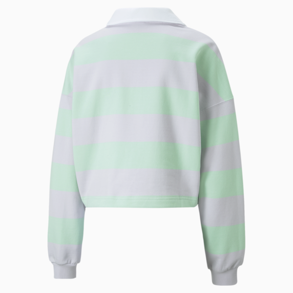 SWxP Striped Long Sleeve Polo Shirt Women, Lavender Fog, large-ZAF