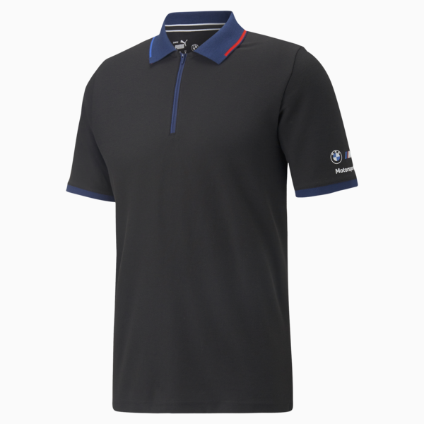 BMW M Motorsport Zip Polo Shirt Men, Cotton Black, large-MEX