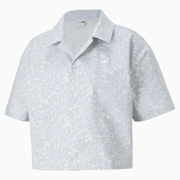 Summer Resort Twill Short Sleeve Women's Shirt, Arctic Ice-AOP, large-ZAF