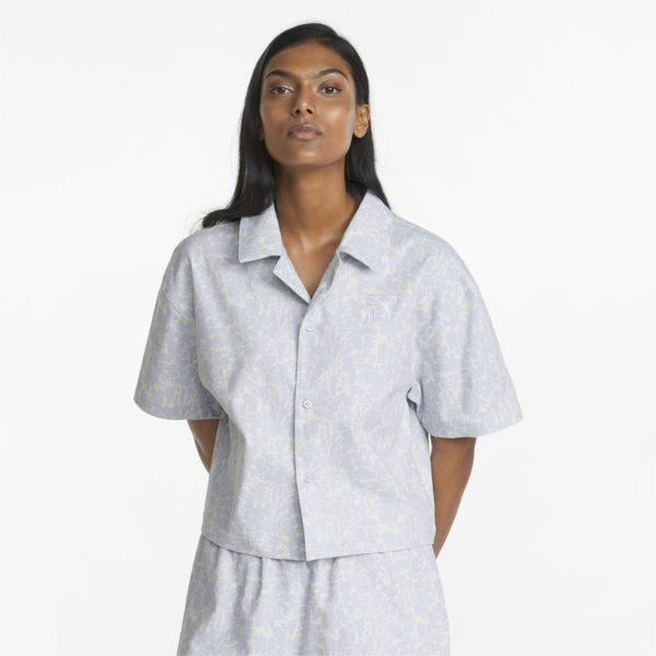 Summer Resort Twill Short Sleeve Women's Shirt, Arctic Ice-AOP, large-ZAF