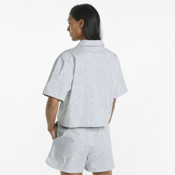 Summer Resort Twill Short Sleeve Women's Shirt, Arctic Ice-AOP, large-ZAF