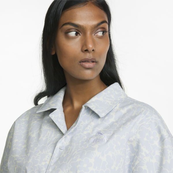 Summer Resort Twill Short Sleeve Women's Shirt, Arctic Ice-AOP, large-ZAF