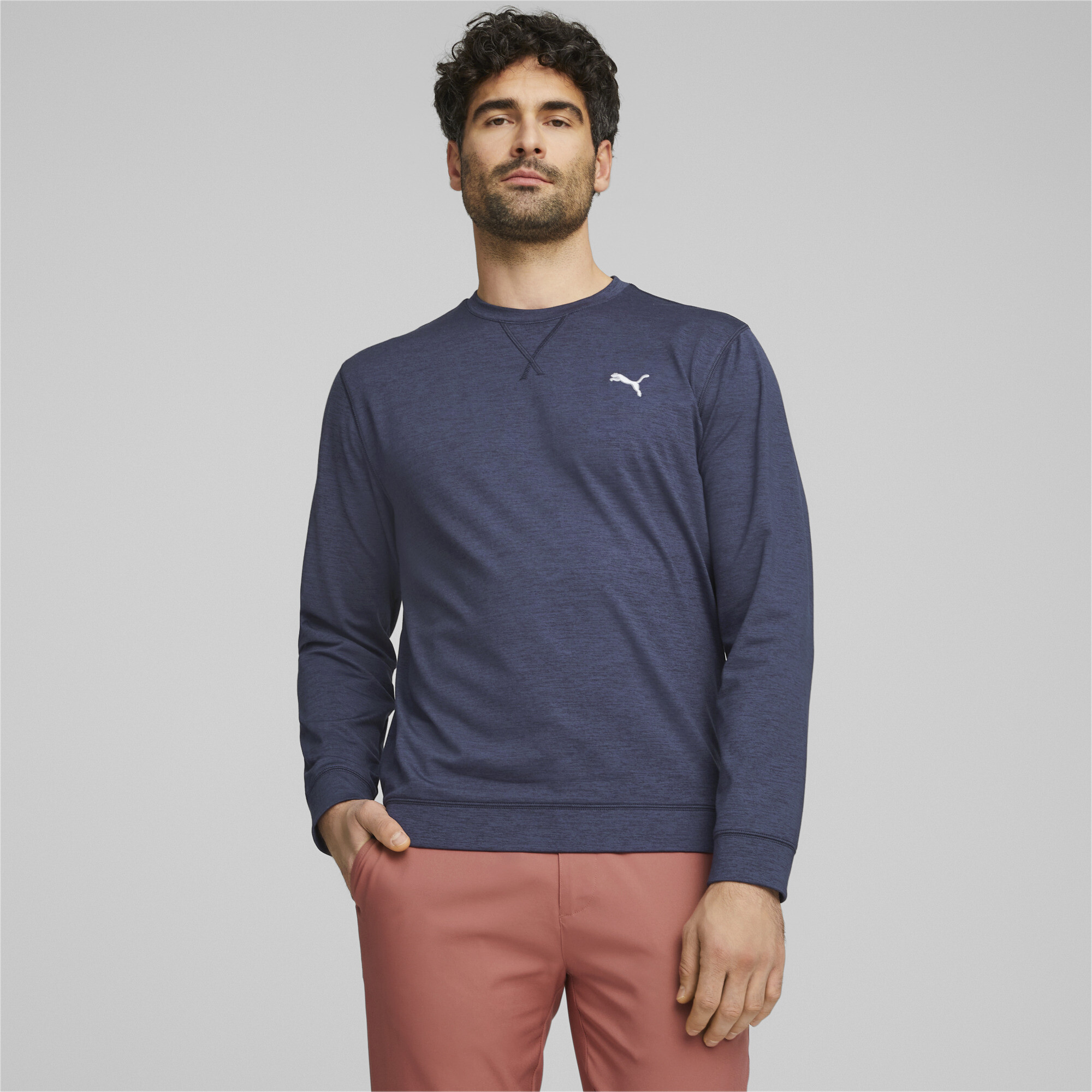 Men's Puma Cloudspun Heather Crewneck Golf Sweatshirt, Blue, Size L, Clothing