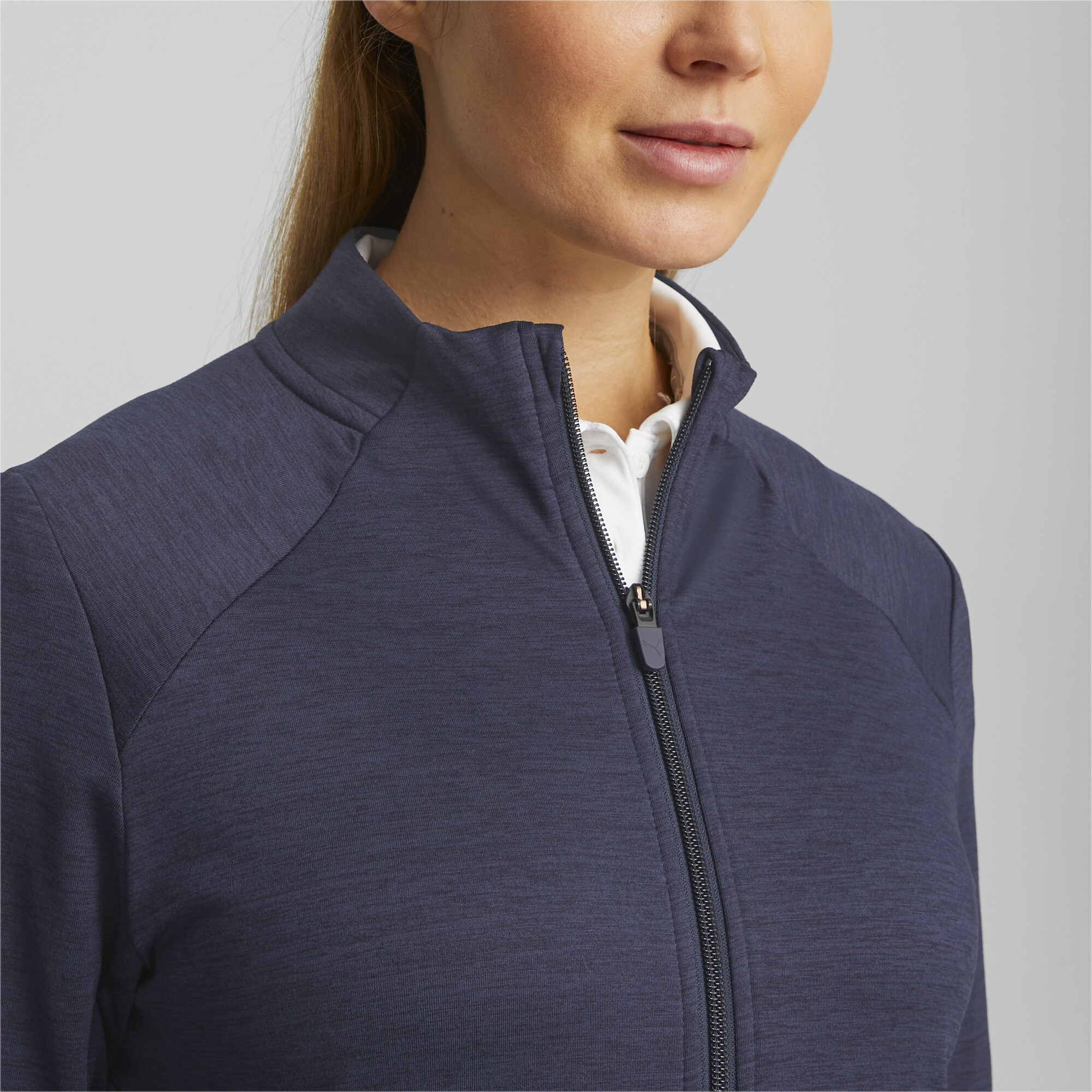 Women's Puma Heather Full-Zip Golf Jacket, Blue, Size XL, Clothing