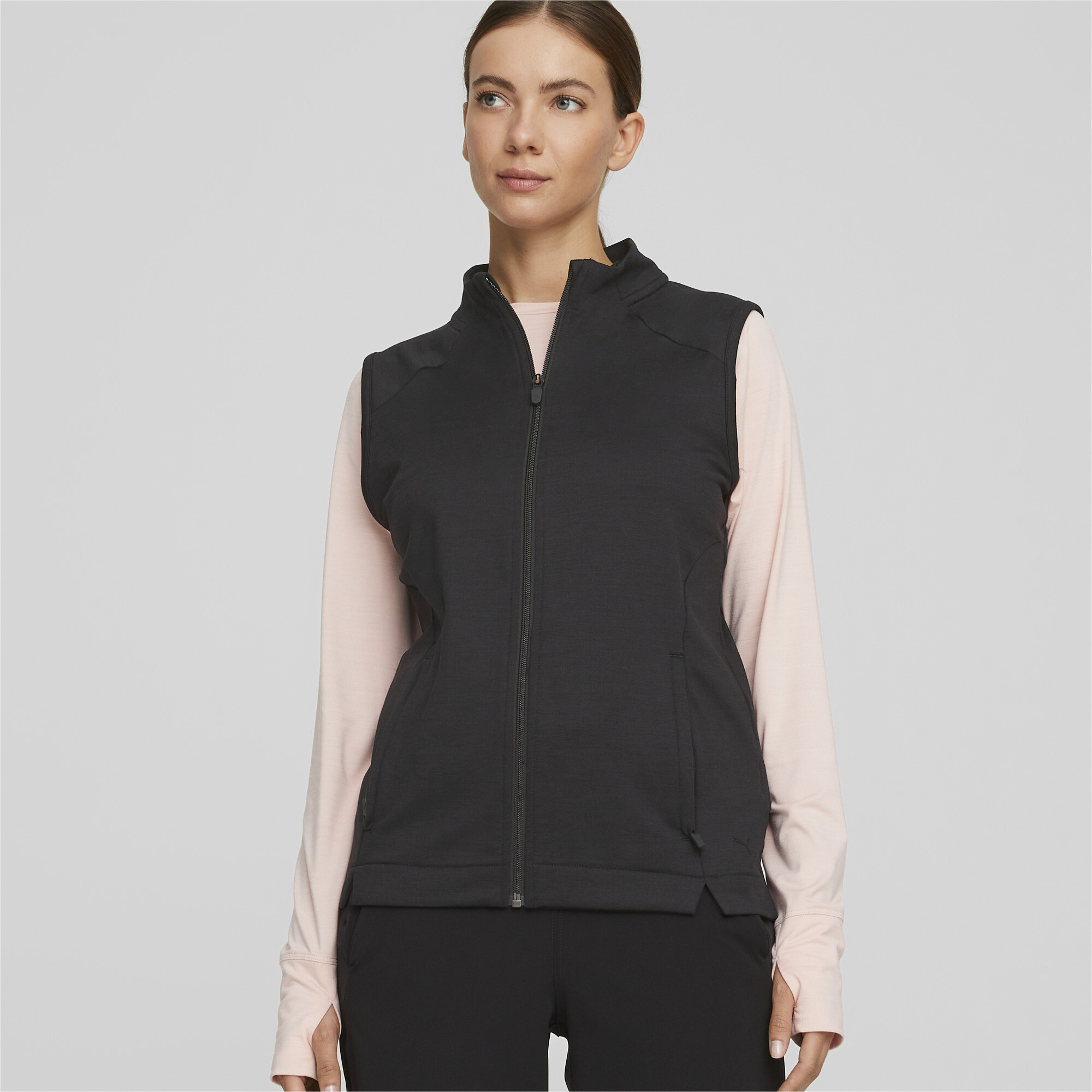 Women's Puma Heather Full-Zip Golf Vest, Black, Size XL, Clothing