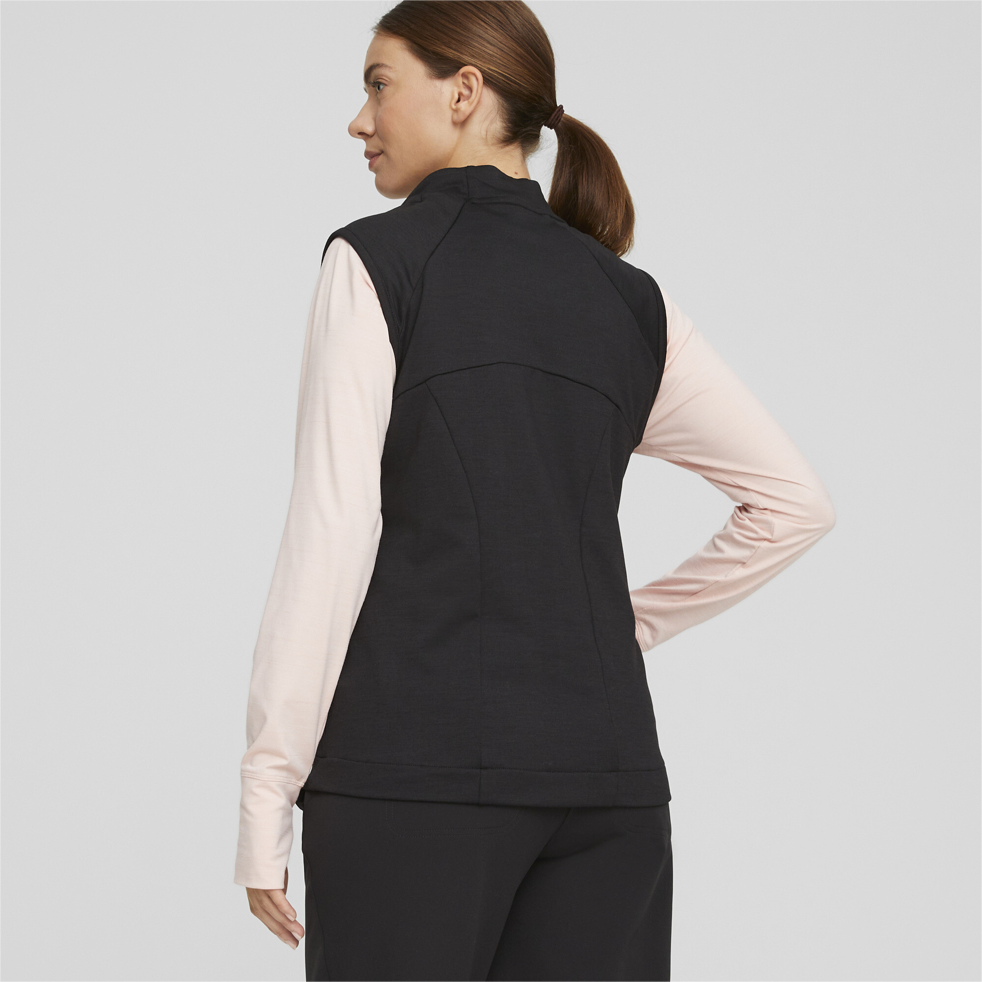 Women's Puma Heather Full-Zip Golf Vest, Black, Size L, Clothing