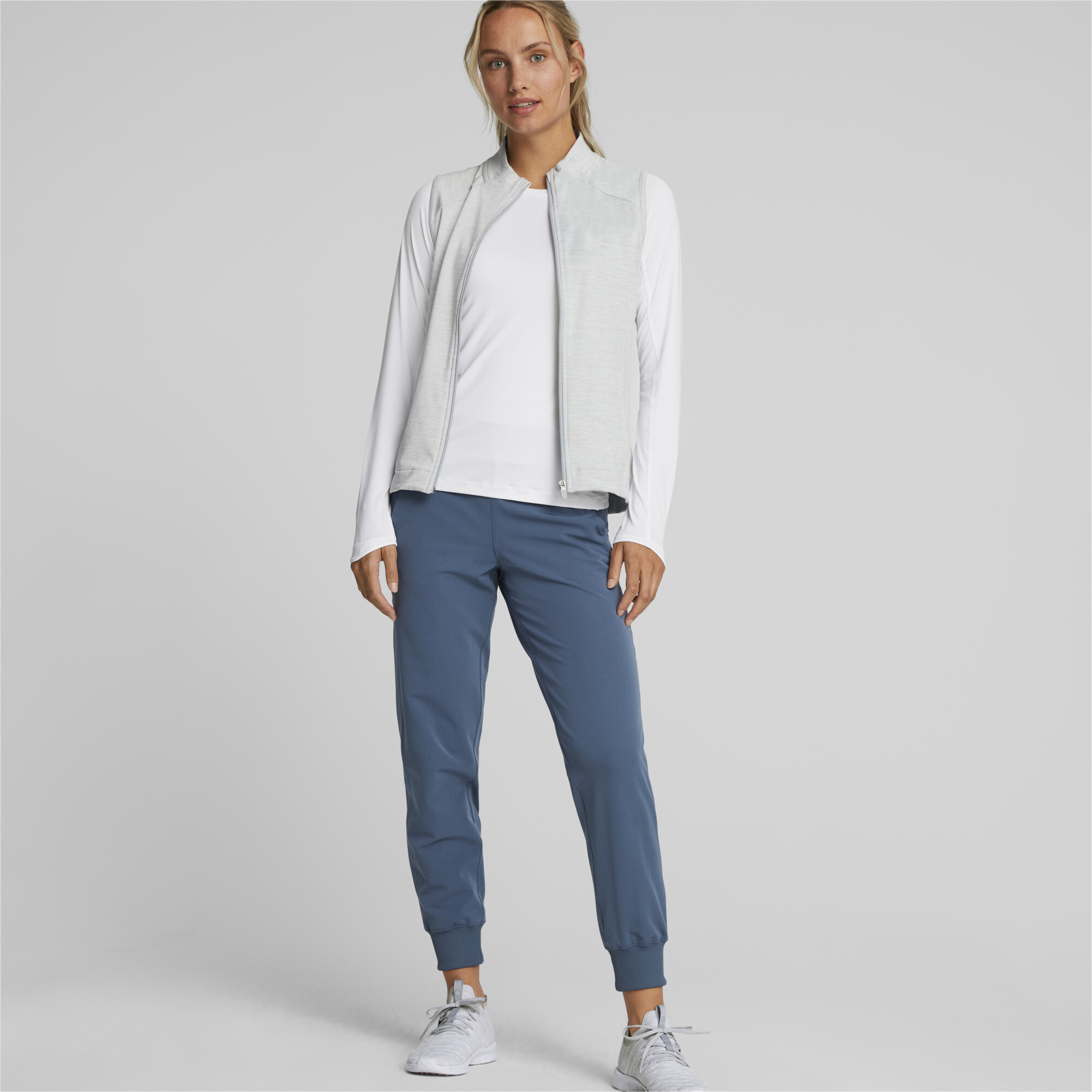 Women's Puma Heather Full-Zip Golf Vest, Gray, Size L, Clothing