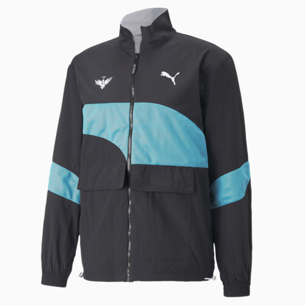 Melo Clyde Basketball Jacket Men, Puma Black-Sunset Glow, large-ZAF
