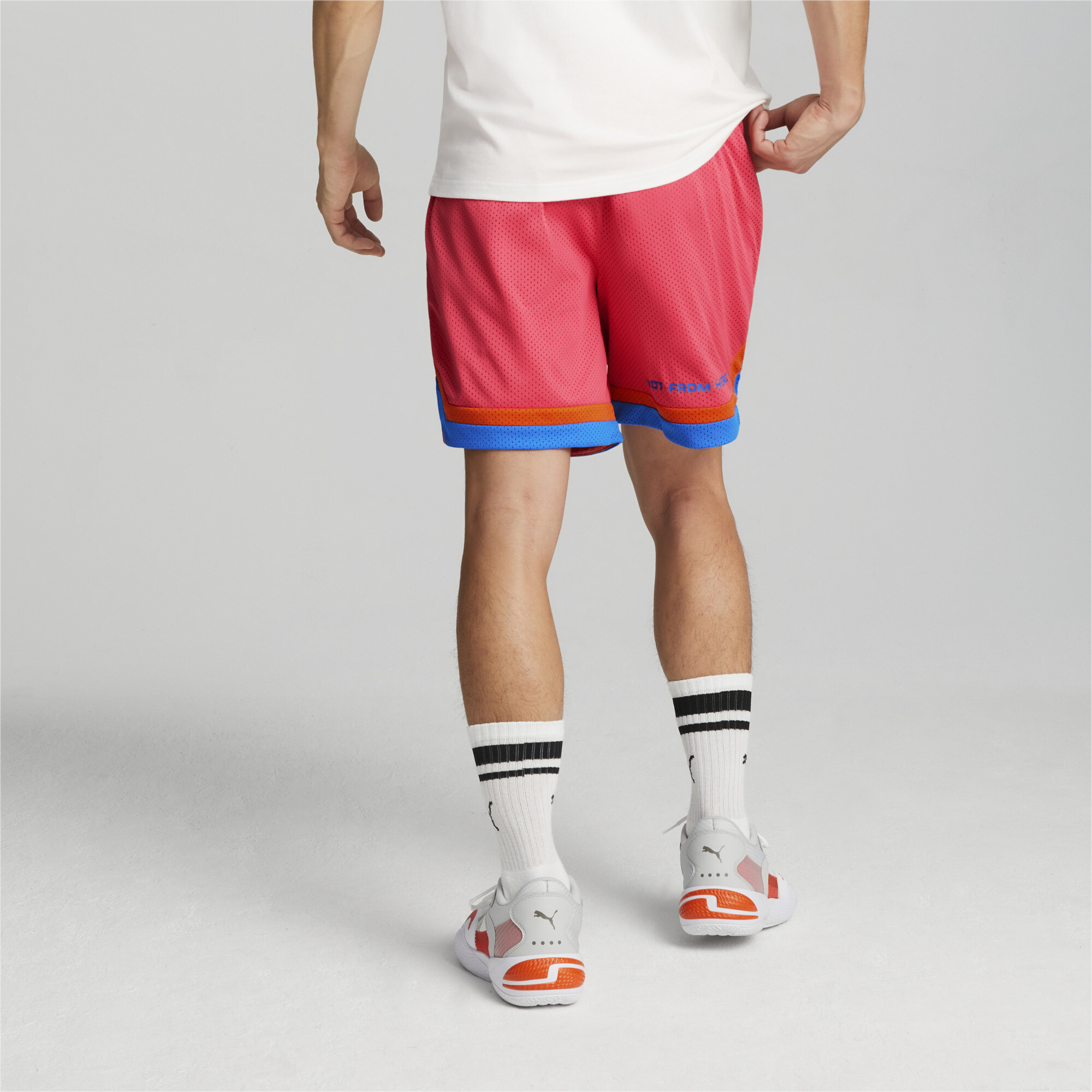 Men's PUMA Melo One Stripe Basketball Shorts Men In Orange, Size XL
