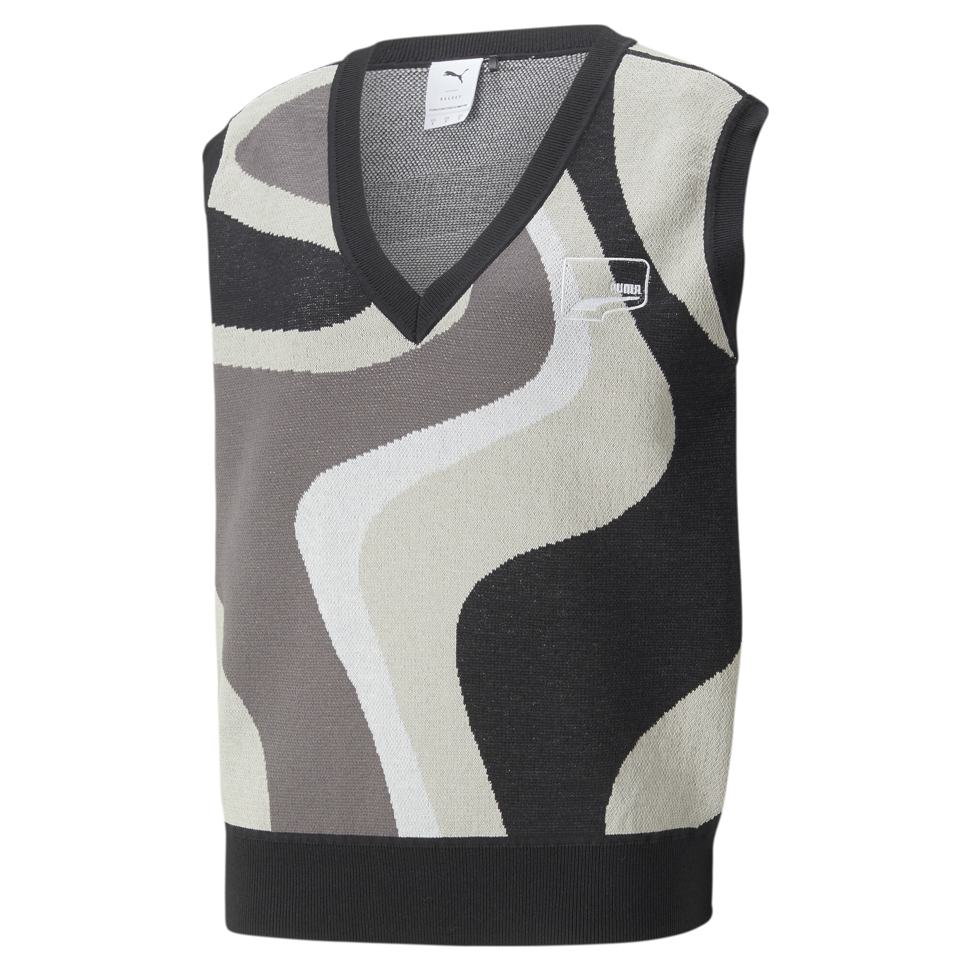 Women's PUMA Uptown Printed Knitted Vest Women In Black, Size Large