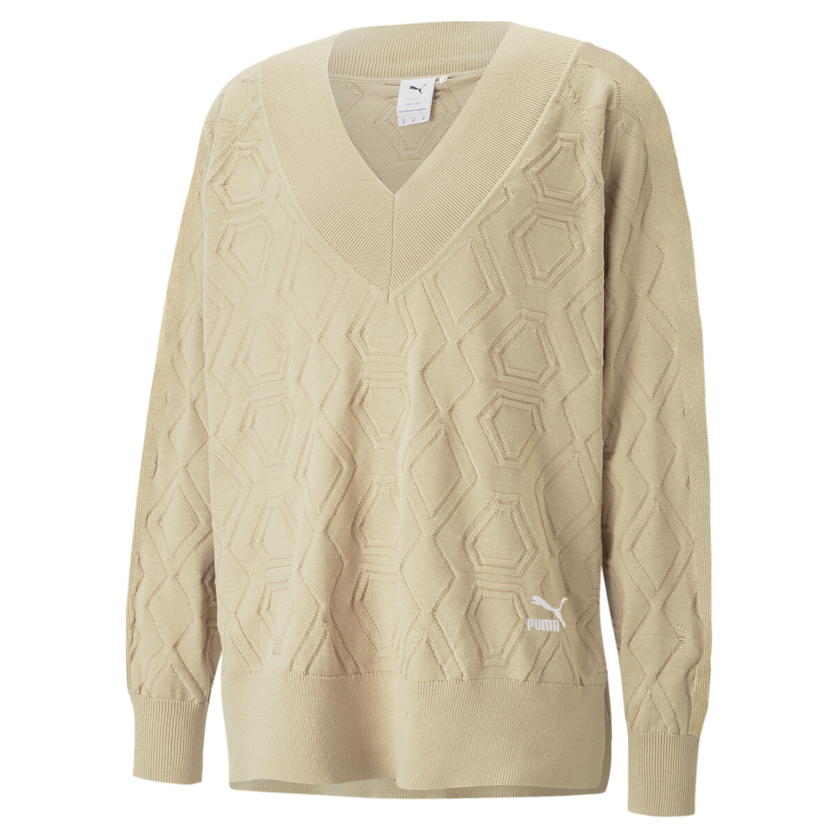 LUXE SPORT Oversized V-neck Sweatshirt in Light Sand by PUMA, XL