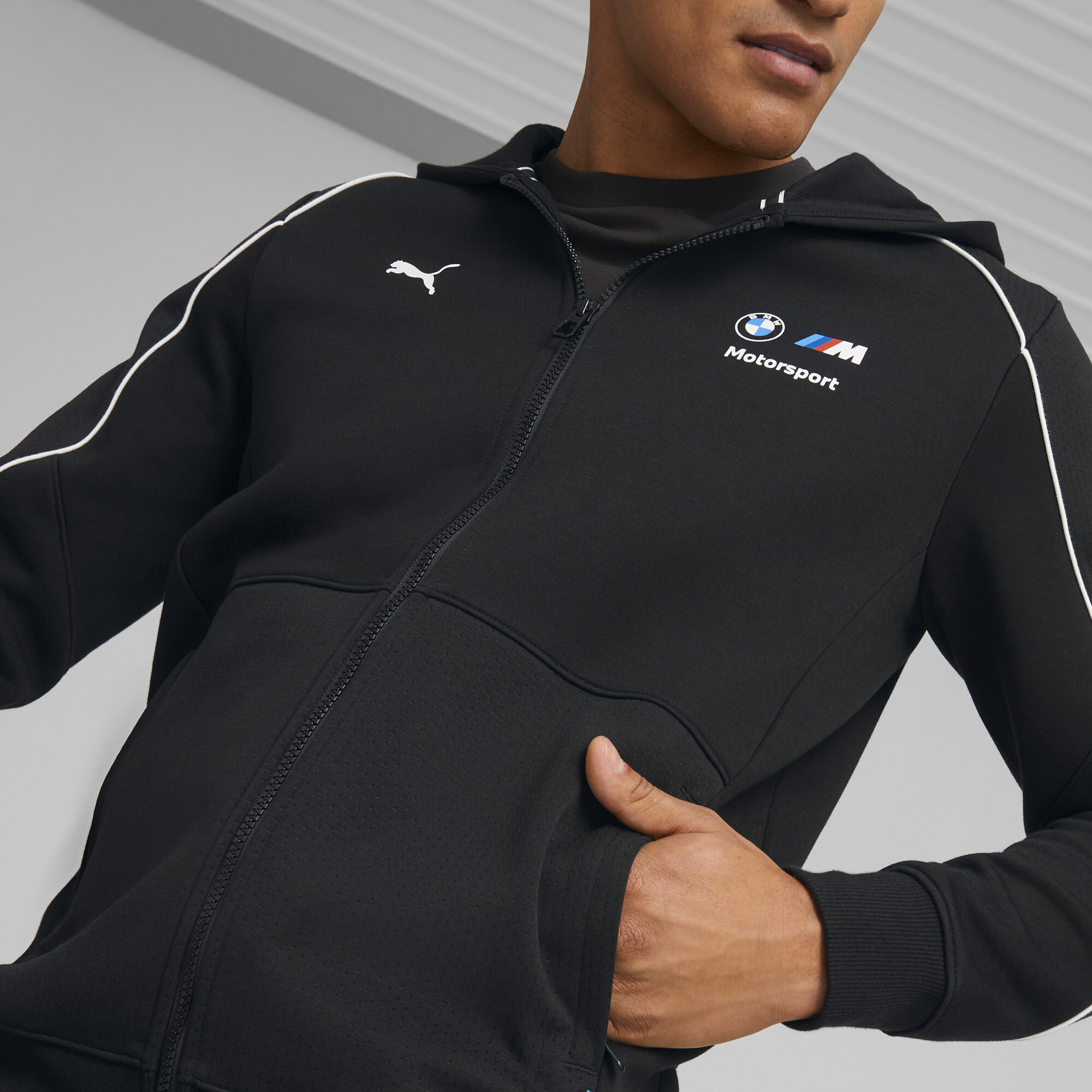 Men's PUMA BMW M Motorsport Hooded Sweat Jacket Men In Black, Size 2XL, Cotton