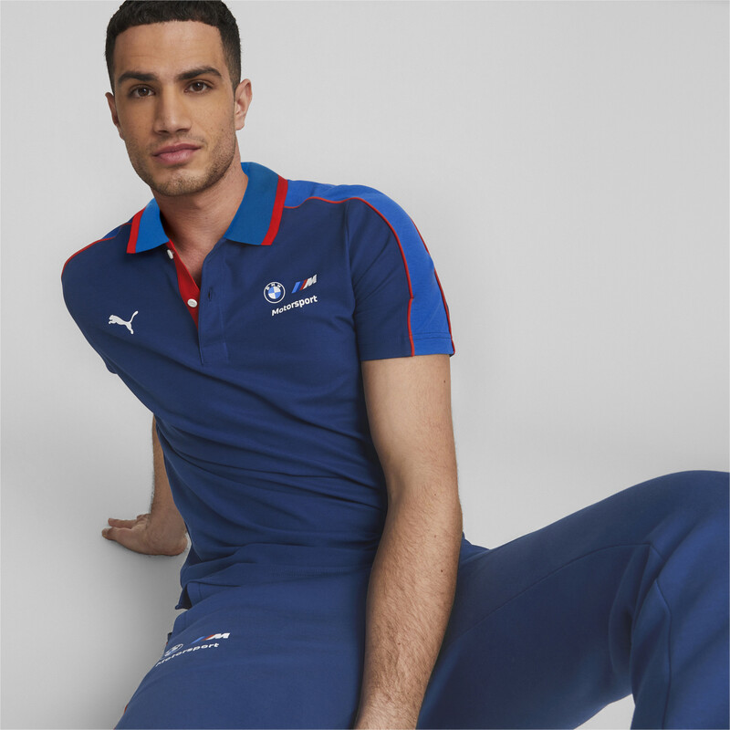 Men's PUMA BMW M Motorsport Cotton Polo T-shirt in Black/Blue size S