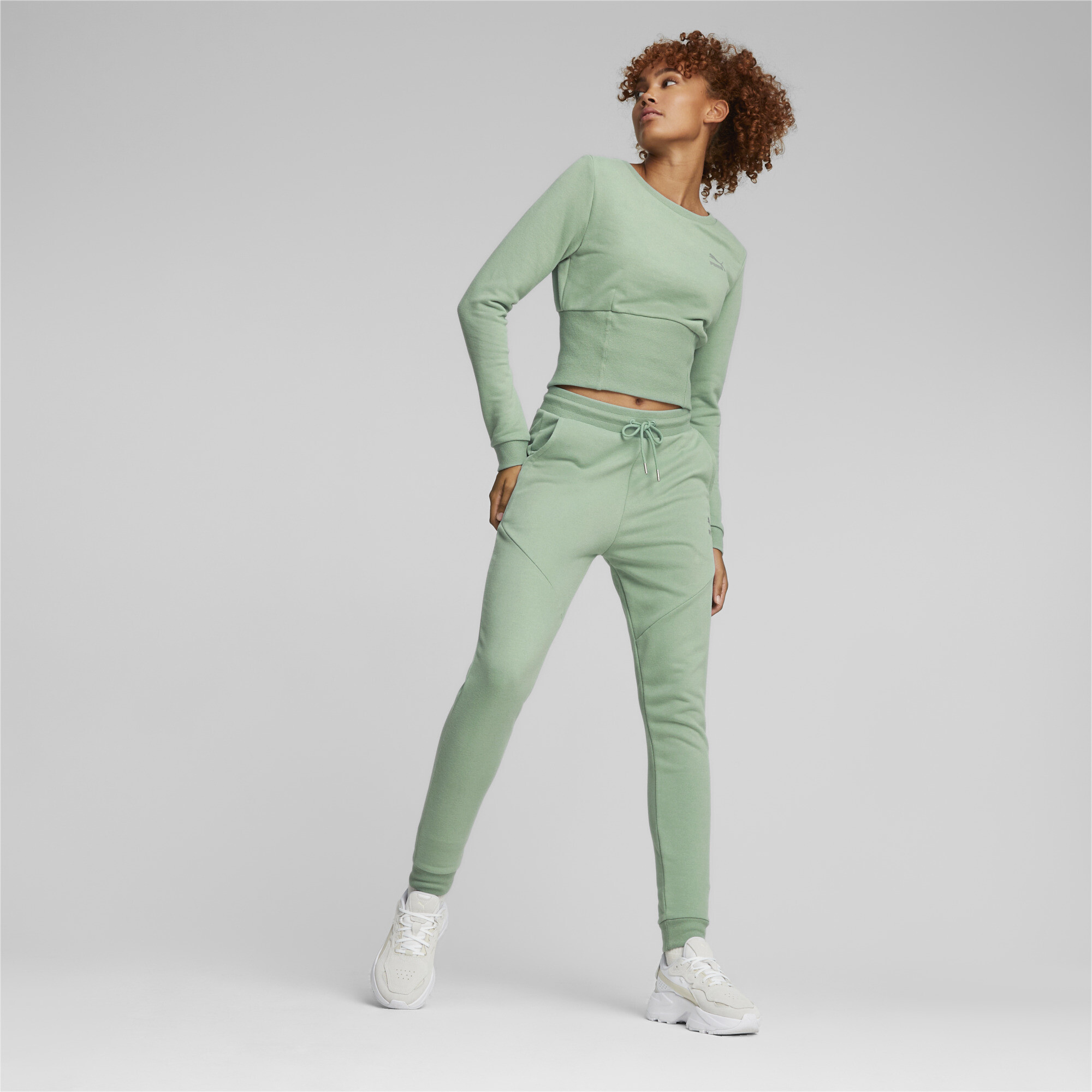 Women's Puma X PAMELA REIF Classics Crewneck Sweatshirt, Green, Size XS, Clothing
