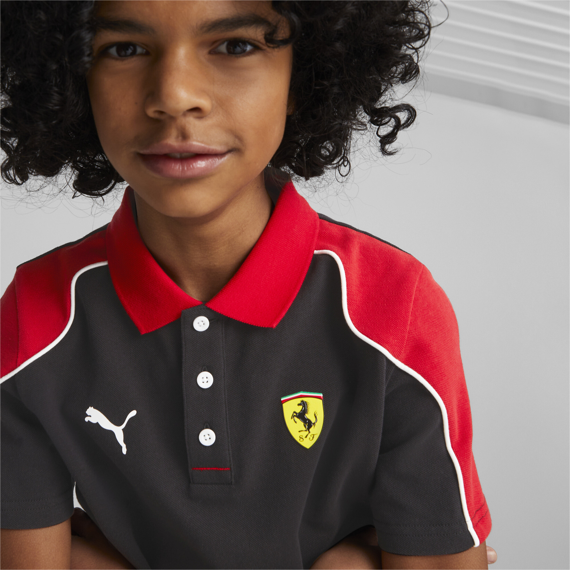 PUMA Scuderia Ferrari Polo Shirt In 10 - Black, Size 11-12 Youth