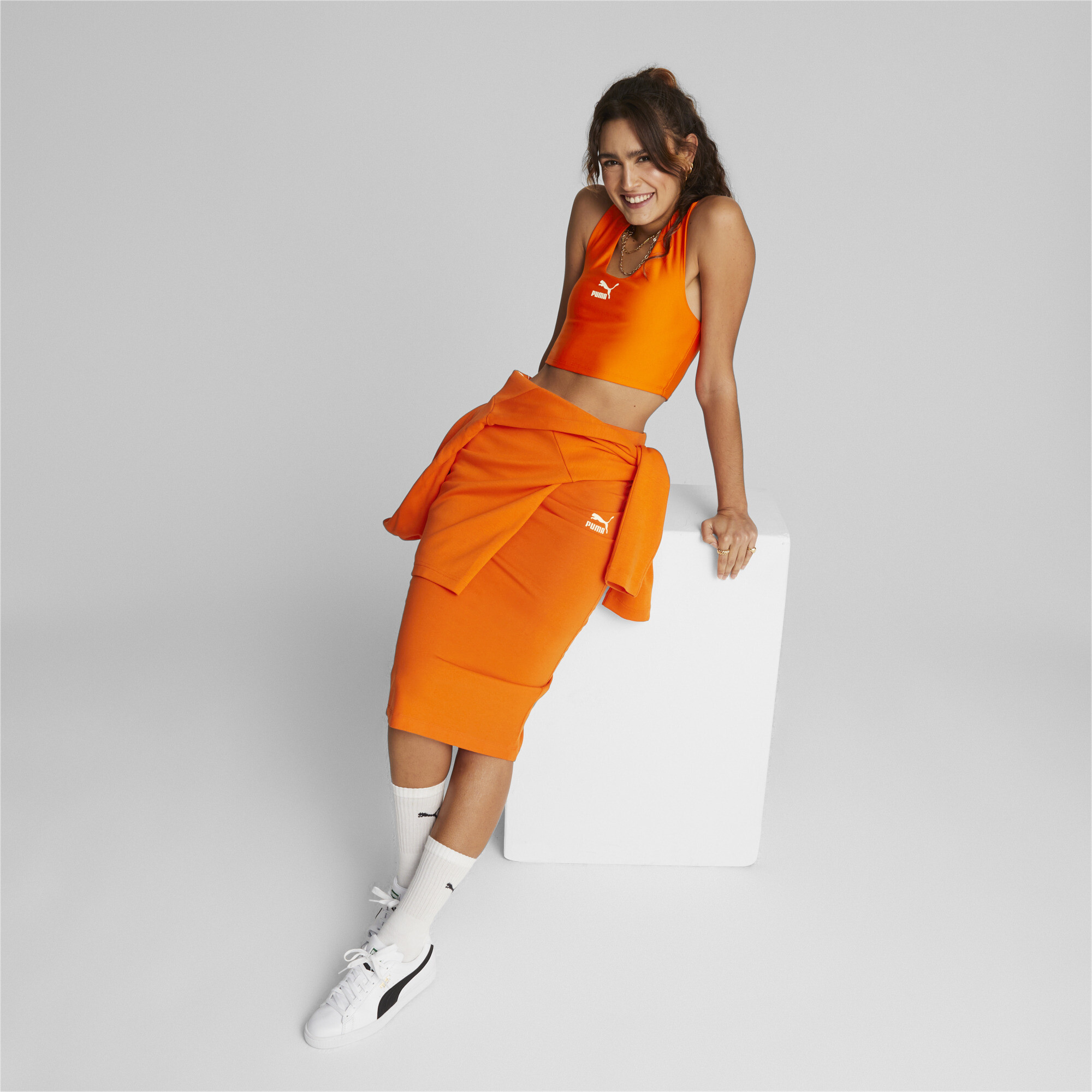 Women's Puma T7 Crop Top, Orange, Size XS, Clothing