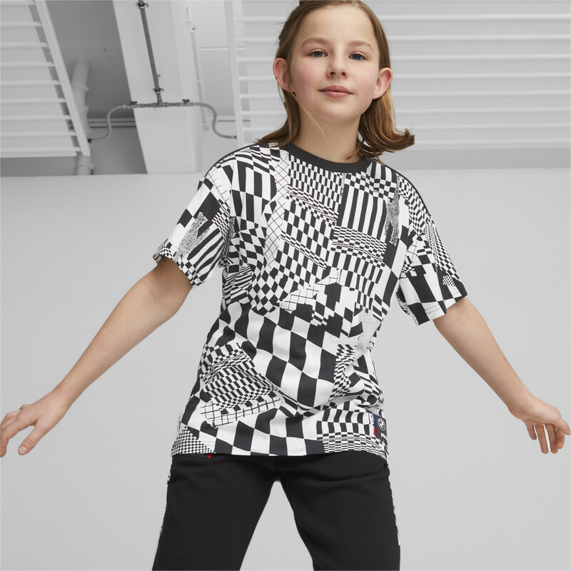 PUMA BMW M Motorsport All Over Print Youth Cotton T-Shirt in White size 9-10Y