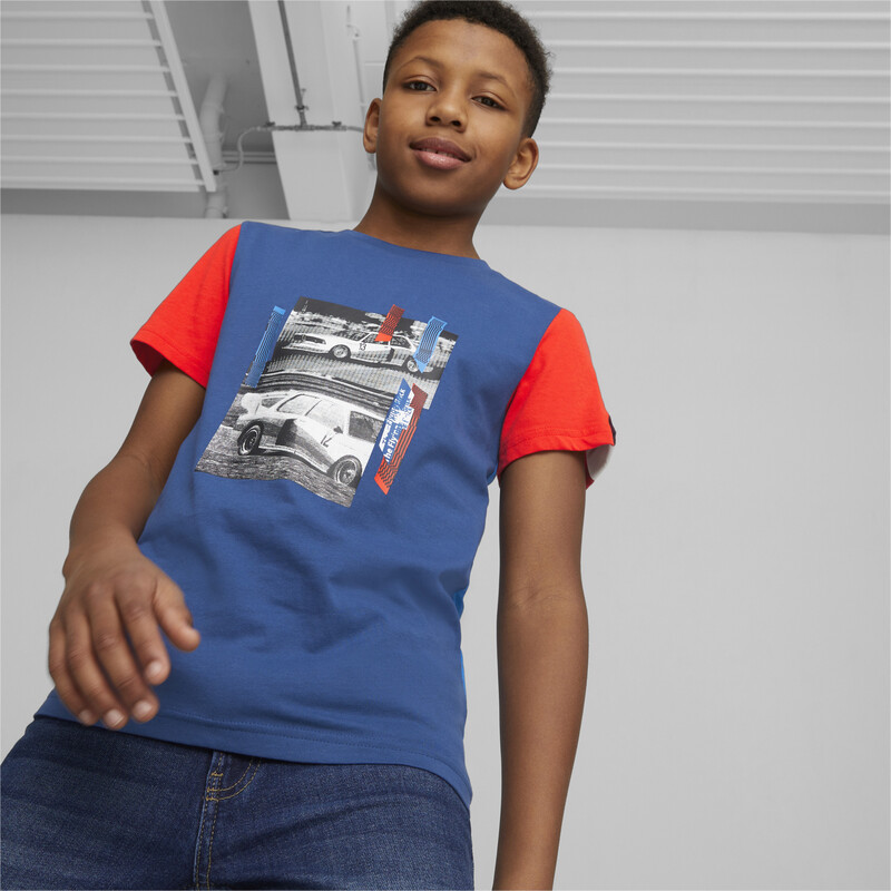 Kids PUMA BMW M Motorsport Car Graphic Youth T Shirt in Black Blue size 7 8Y